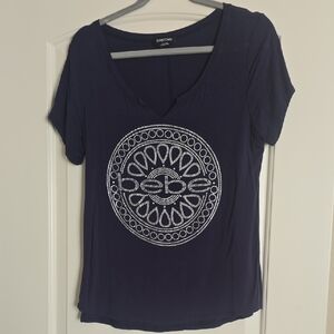 Bebe Dark Blue Short Sleeve Top with Embellished Design